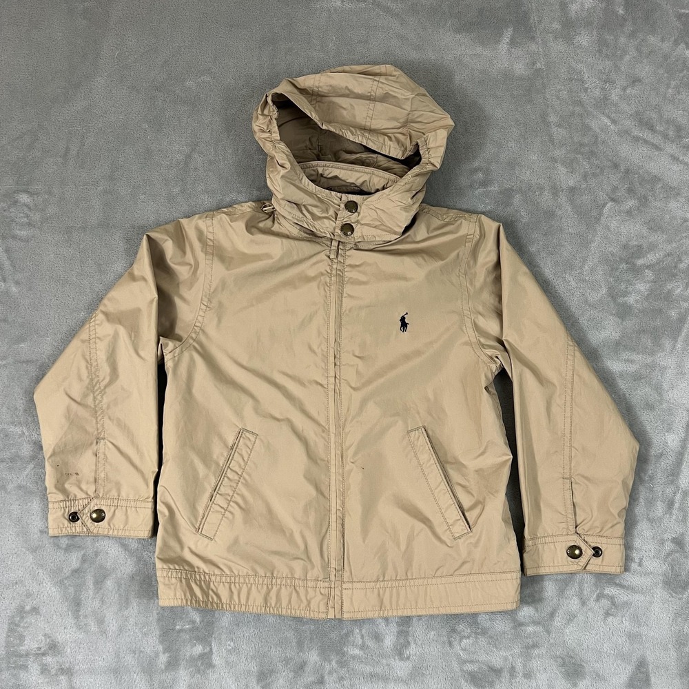 Vintage Polo Ralph Lauren Jacket Kids Size 6 Beige Hooded Zip Up Windbreaker - Picture 4 of 9